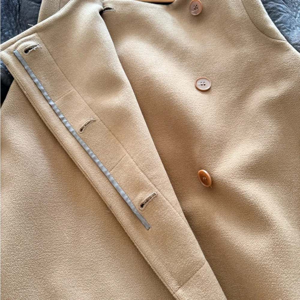 BCBGMaxAzria Camel Coat with Dark Brown Leather Sleeves - Picture 4 of 4